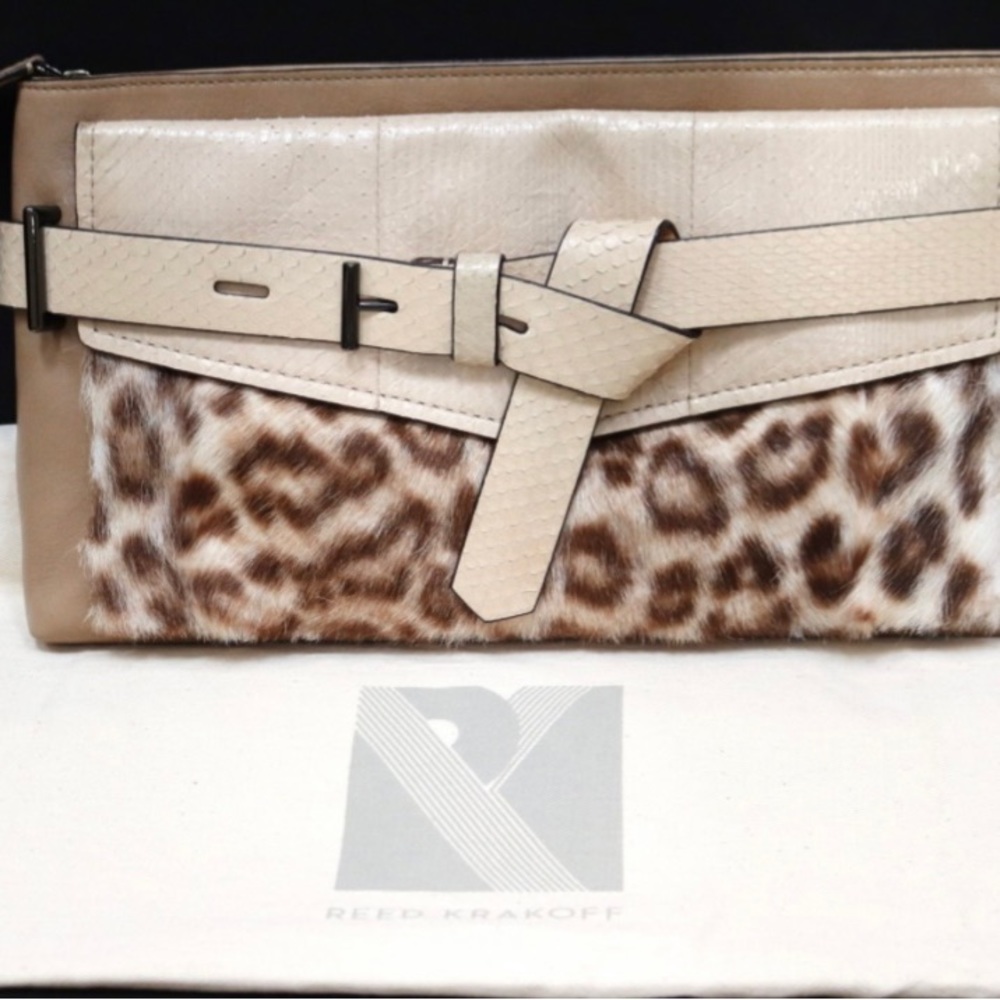 Reed Krakoff NWT - Luxury Belted Leather/Snake/Calf Hair Clutch
